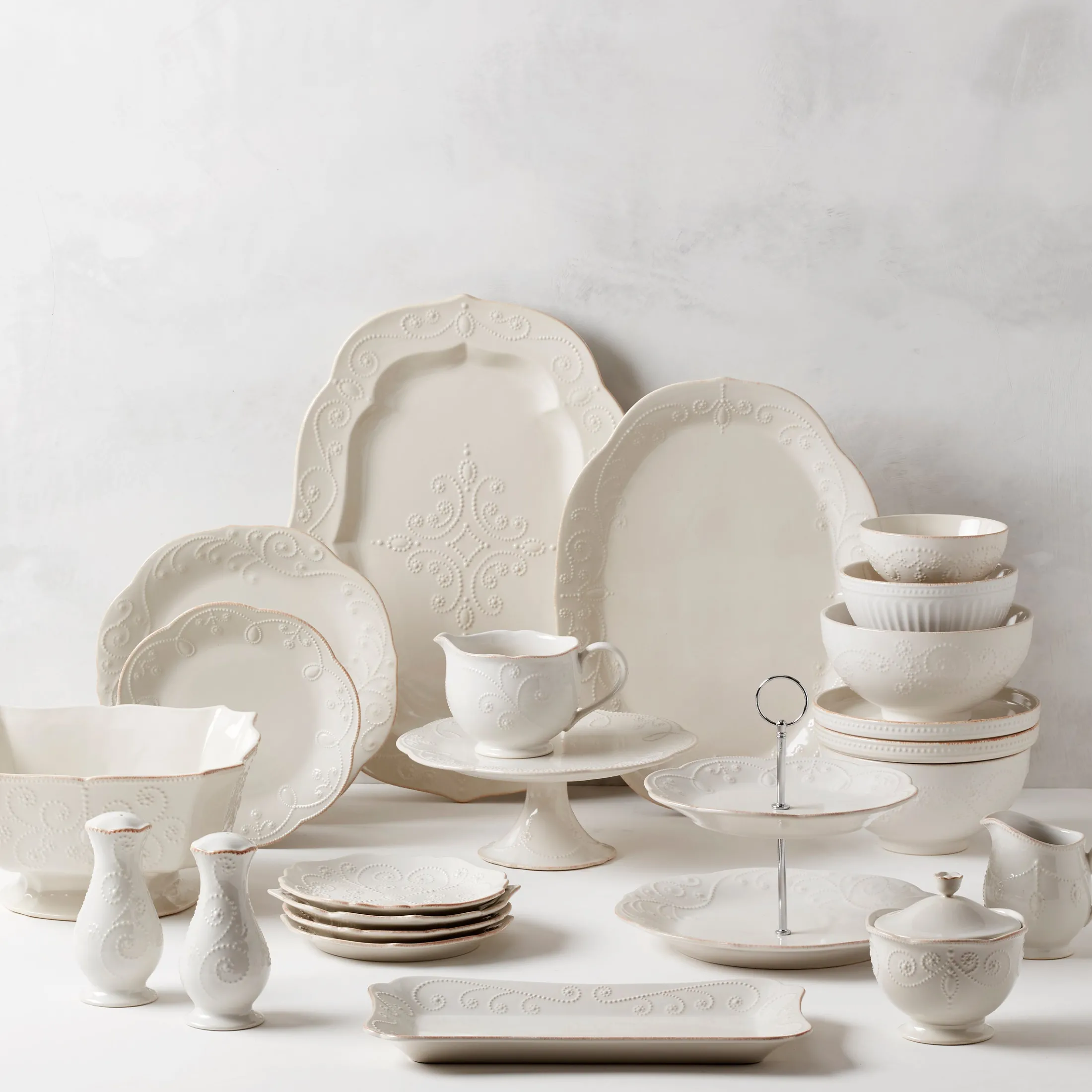 French Perle White 2-Tiered Server