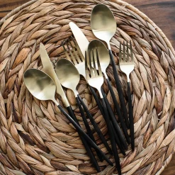 Gaze Black Champagne Satin 20-Piece Flatware Set