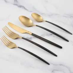 Gaze Black Champagne Satin 20-Piece Flatware Set