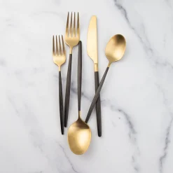 Gaze Black Champagne Satin 20-Piece Flatware Set