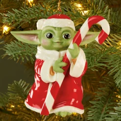 Grogu with Candy Cane Ornament