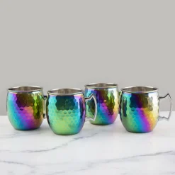 Hammered Rainbow Moscow Mule Mugs, Set of 4
