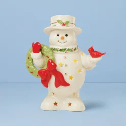 Happy Holly Days Snowman Holding Wreath Figurine