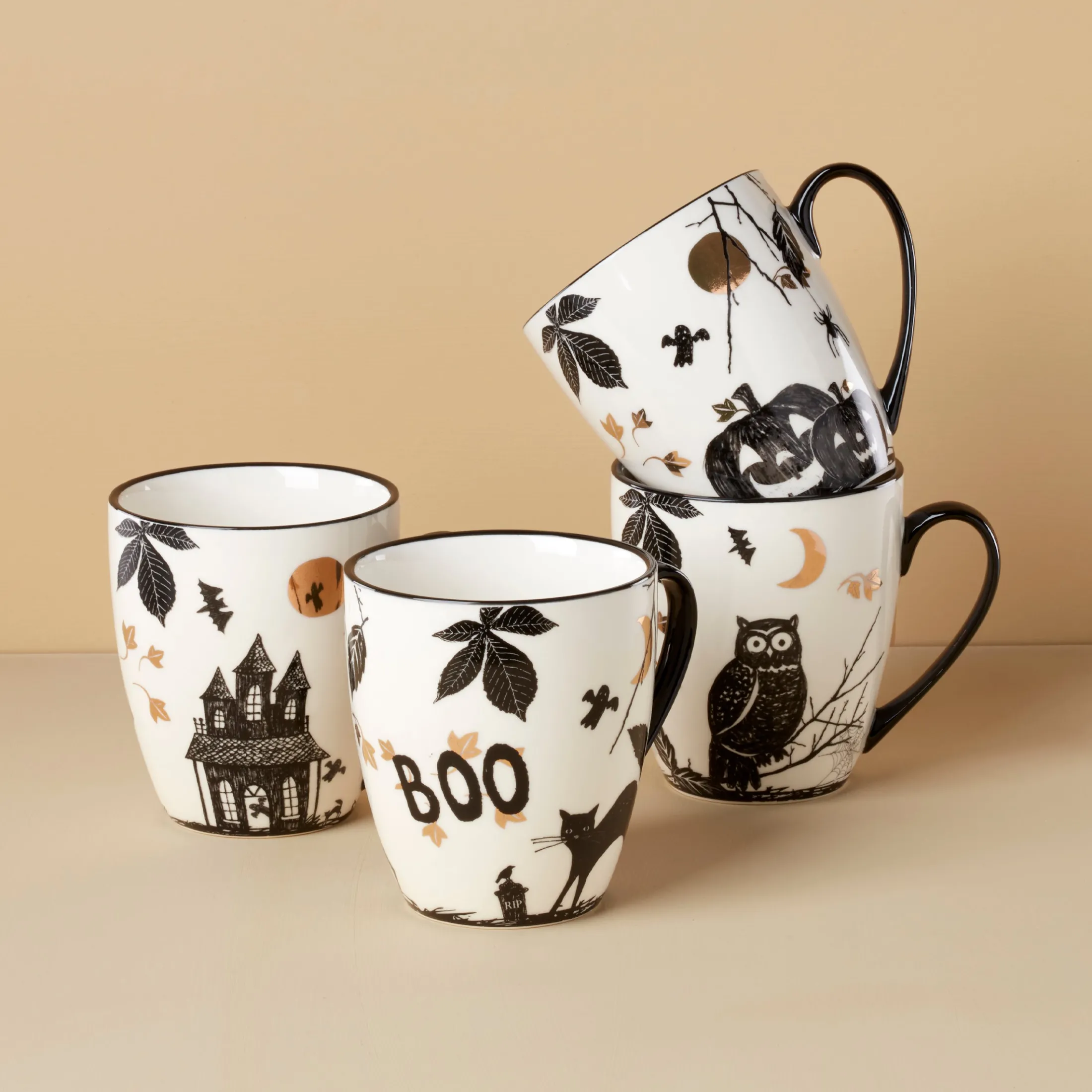 Haunted Halloween Mugs, Set of 4