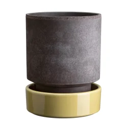 Hoff Raw Grey & Glazed Pale Yellow 14cm Pot with Saucer