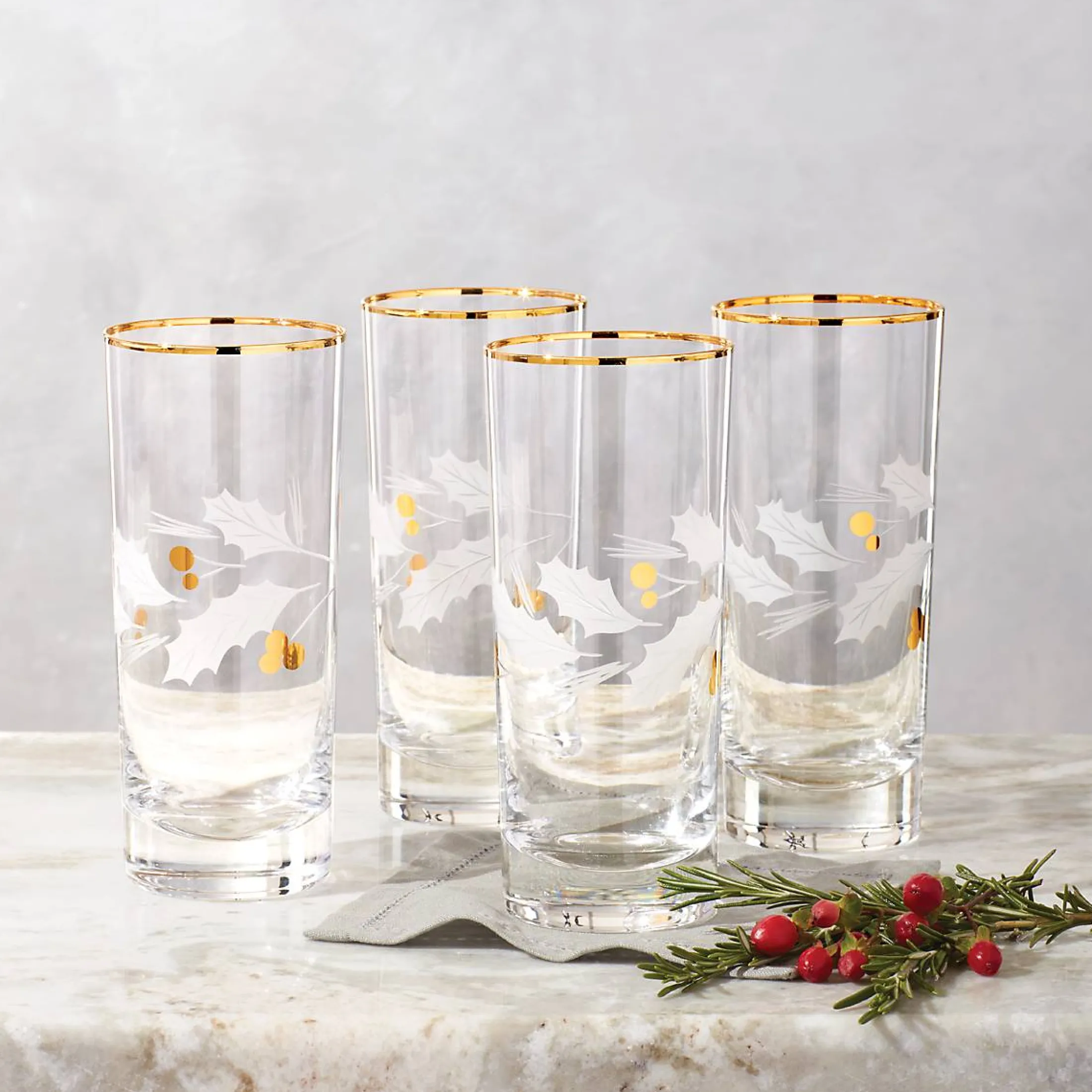 Holiday Gold Highball Glasses, Set of 4