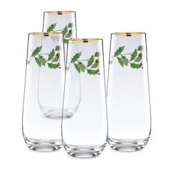 Holiday Stemless Flute Glasses, Set of 4