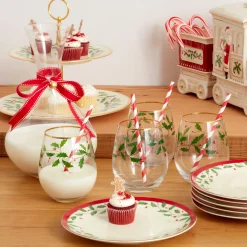 Holiday Stemless Wine Glasses, Set of 4