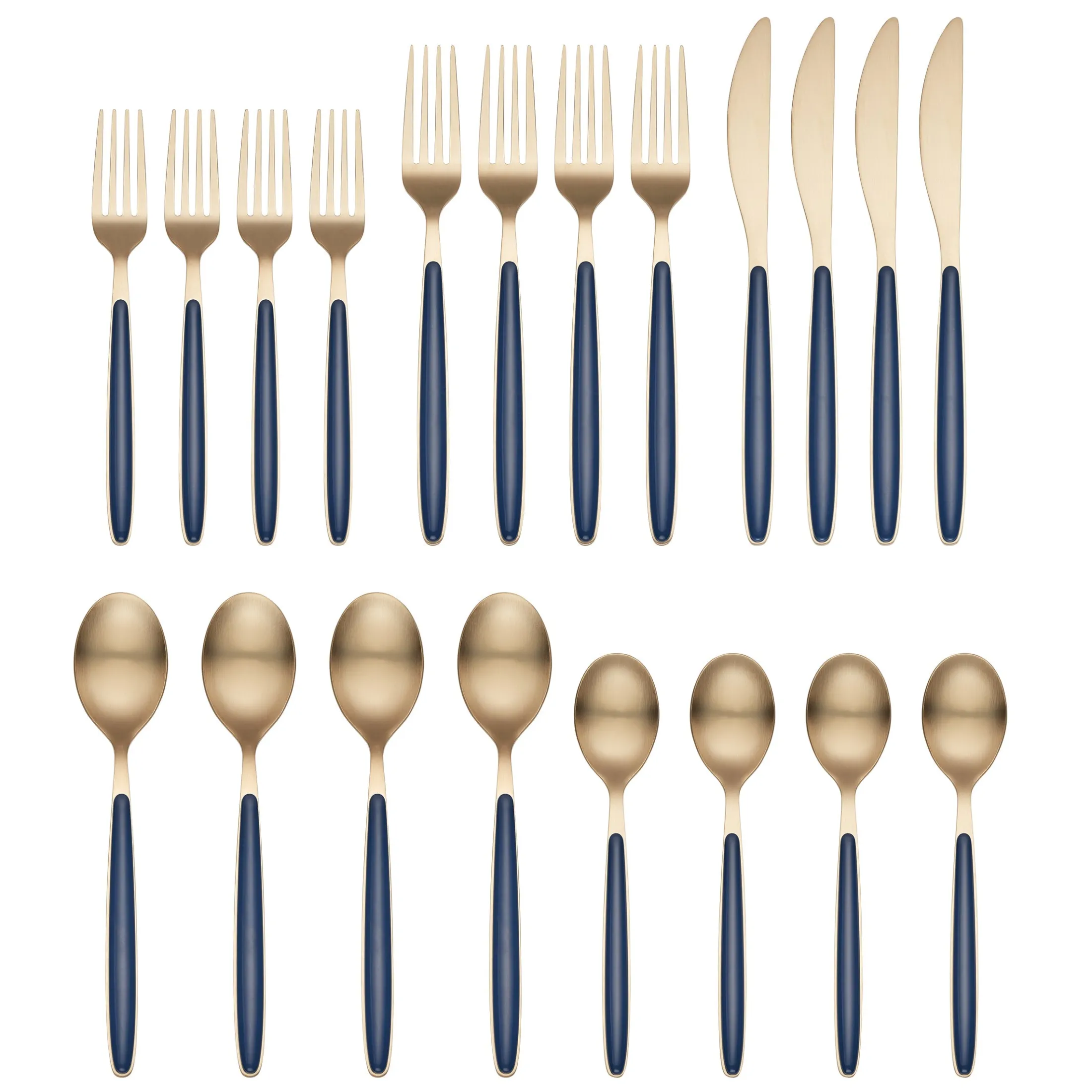 Kiernan Champagne Satin Navy Handle 20-Piece Flatware Set