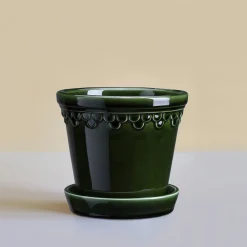 Kobenhavner Glazed Emerald Green 16cm Pot with Saucer