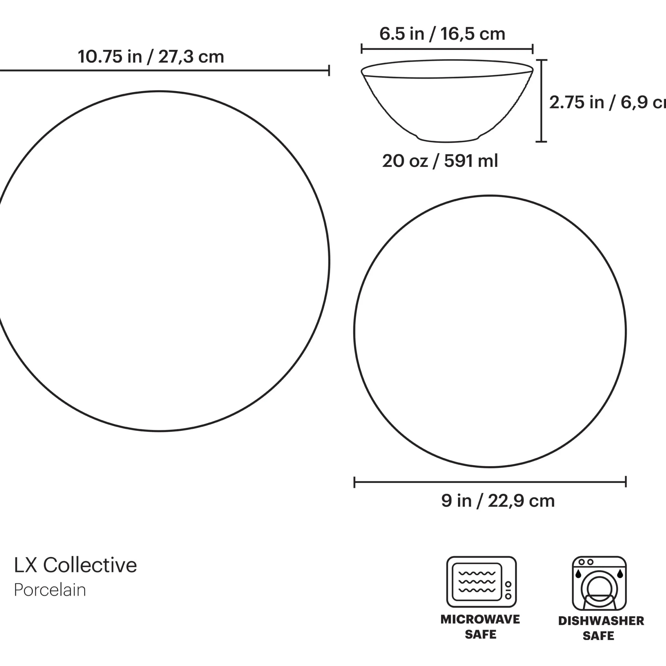 LX Collective Black 12-Piece Dinnerware Set