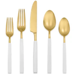 Marion Gold with White Enamel Handle 5-Piece Place Setting