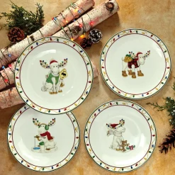 Merry Marcel Moose 4-Piece Dessert Plate Set