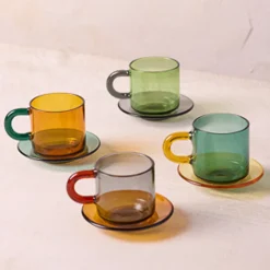 Niko Glass Espresso Cups & Saucers, Set of 4
