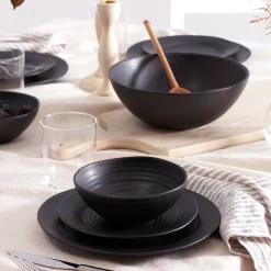 Ridge Black 12-Piece Dinnerware Set