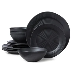 Ridge Black 12-Piece Dinnerware Set