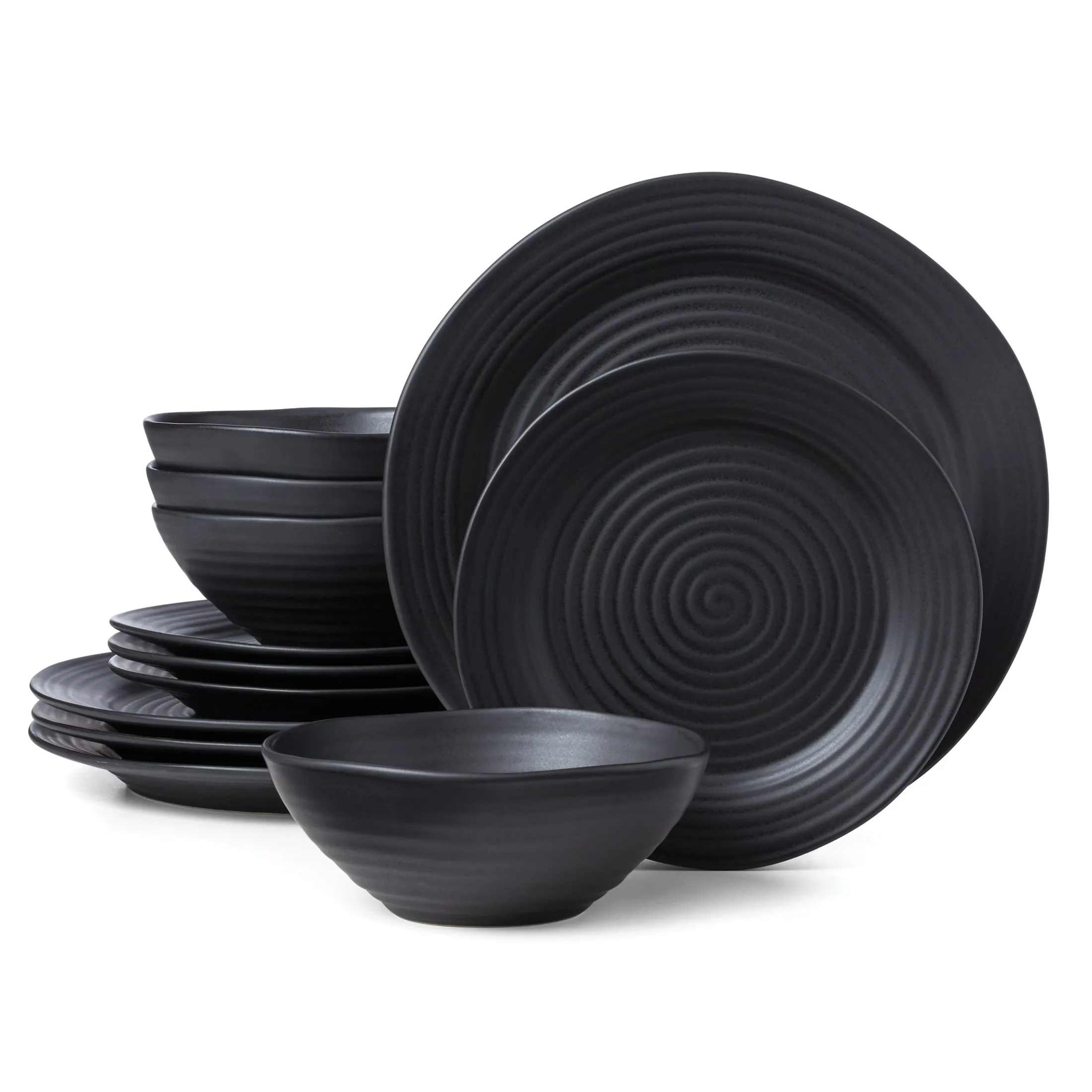 Ridge Black 12-Piece Dinnerware Set