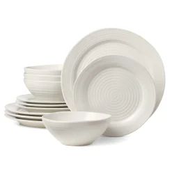 Ridge White 12-Piece Dinnerware Set
