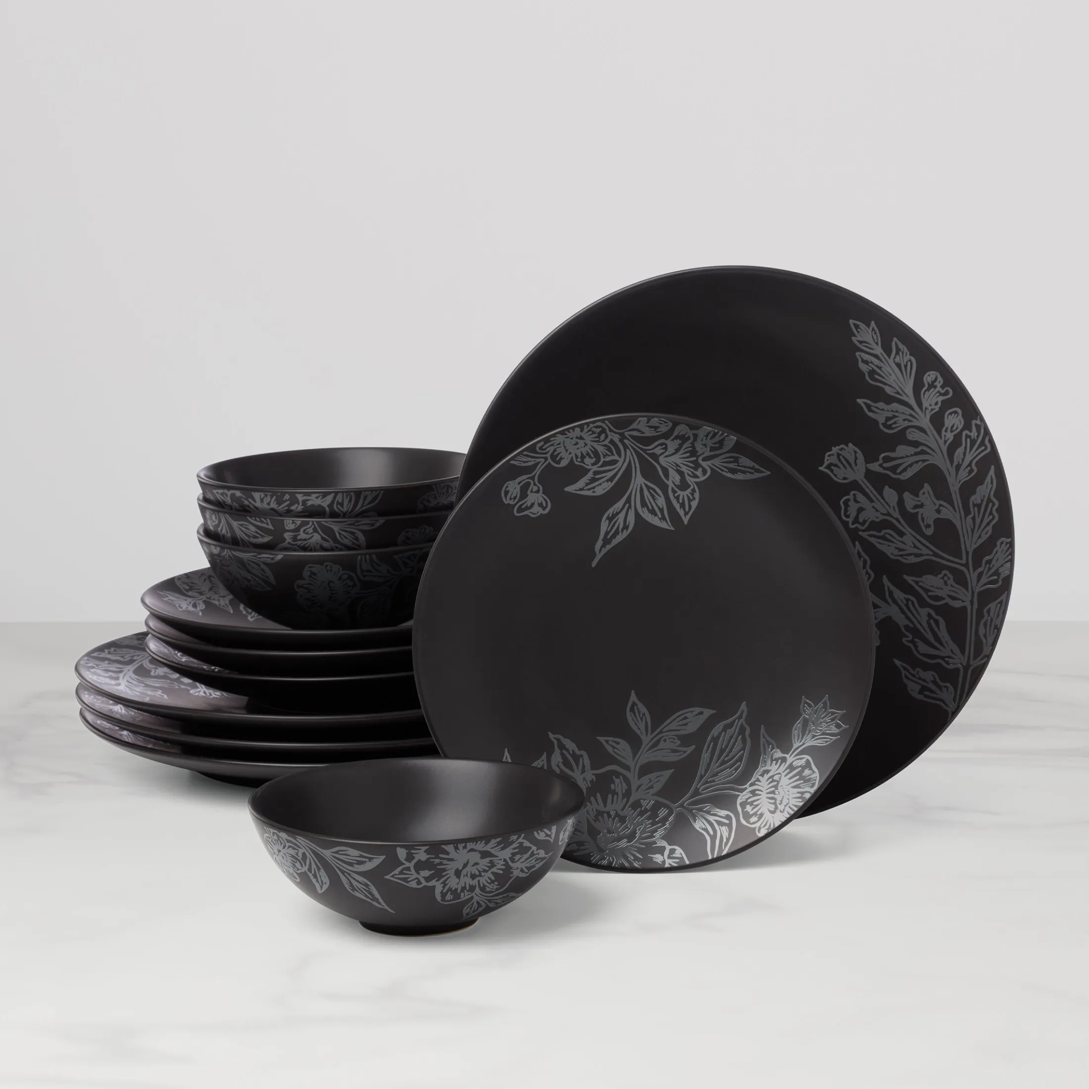 Roseto Charcoal 12-Piece Dinnerware Set