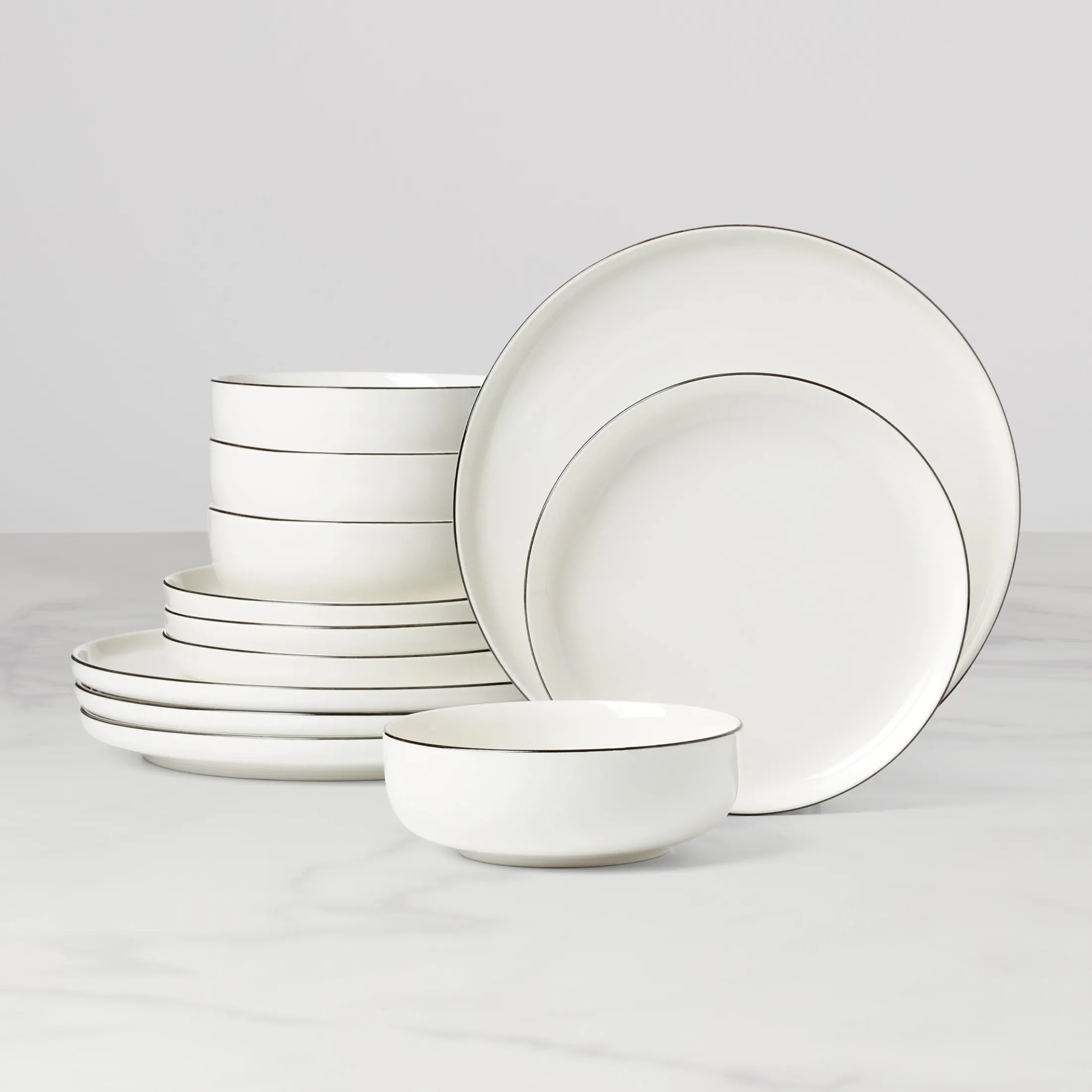 24 Seven Black Rim 12-Piece Dinnerware Set