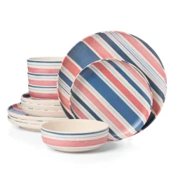 24 Seven Melamine Stripe 12-Piece Dinnerware Set