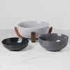 24 Seven Pumice 3-Piece Nesting Bowl Set with Wood Stand