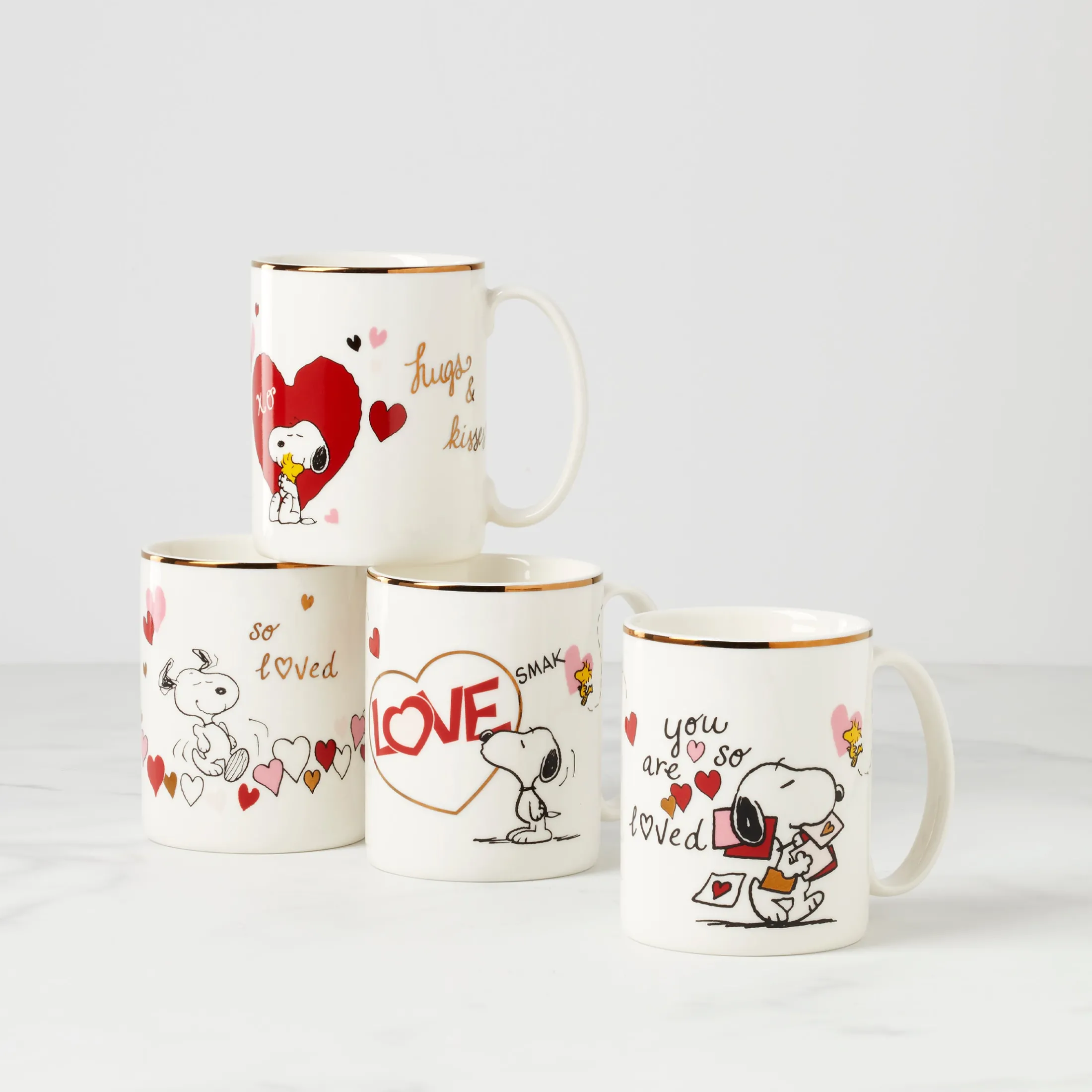 Snoopy Valentine's Day Mugs, Set of 4